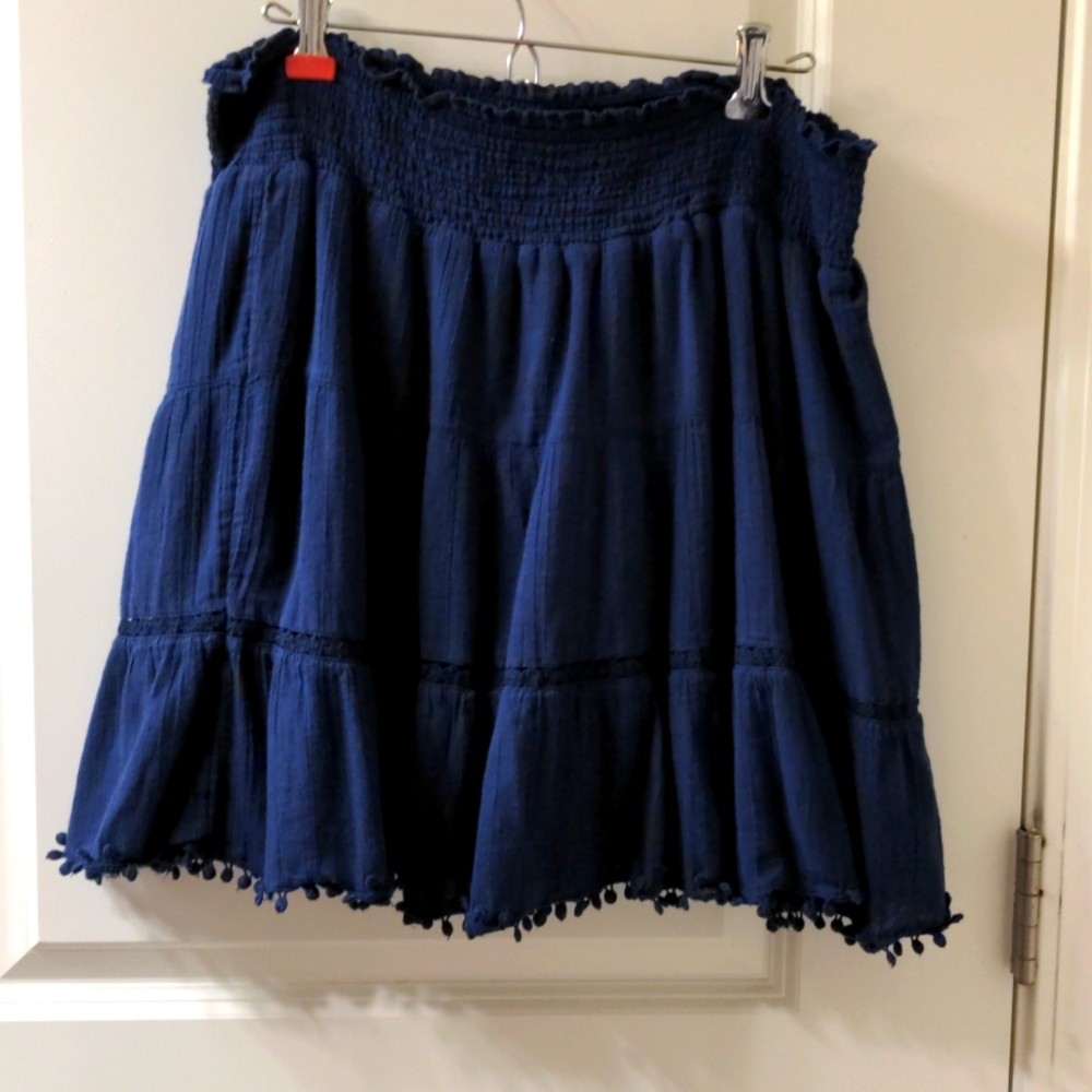 Old Navy Blue Skirt Women's Large Stretchy Waistband Flirty Trim